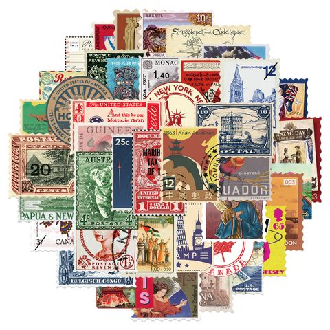 Waterproof Colorful Pvc Stickers Vintage Travel Stamp Stickers 50 Pieces Set