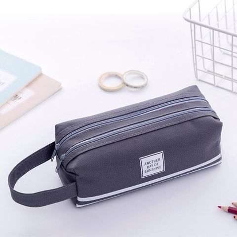 Solid Color Oxford Learning School Simple Style Pencil Case