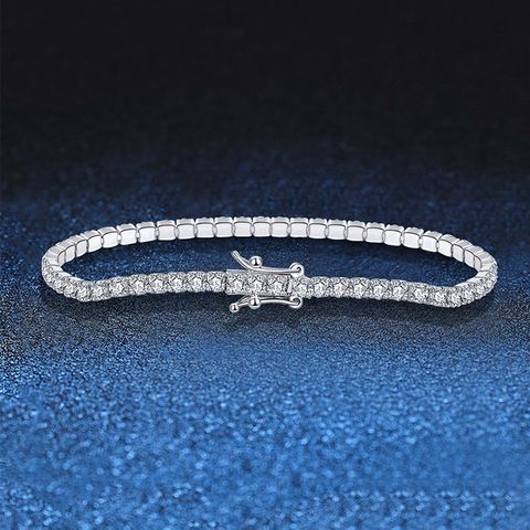 Modern Style Solid Color Sterling Silver Inlay Zircon Tennis Bracelet
