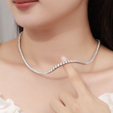 Elegant Classic Style Solid Color Sterling Silver Plating Inlay Zircon 18k Gold Plated Necklace