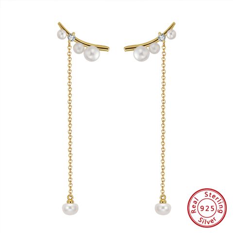 1 Pair Simple Style Streetwear Geometric Plating Freshwater Pearl Sterling Silver 14k Gold Plated Drop Earrings