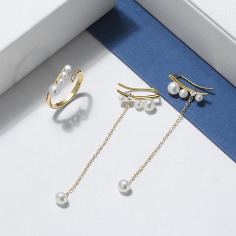 1 Pair Simple Style Streetwear Geometric Plating Freshwater Pearl Sterling Silver 14k Gold Plated Drop Earrings