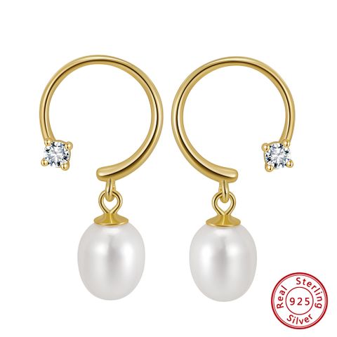 1 Pair Elegant Simple Style Geometric Polishing Plating Sterling Silver 14k Gold Plated Drop Earrings