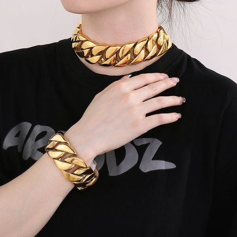Stainless Steel 18K Gold Plated Punk Streetwear Plating Solid Color Bracelets Necklace