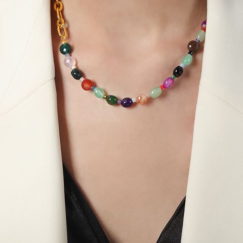 Wholesale Casual Bohemian Simple Style Geometric Agate Titanium Steel Plating 18k Gold Plated Necklace
