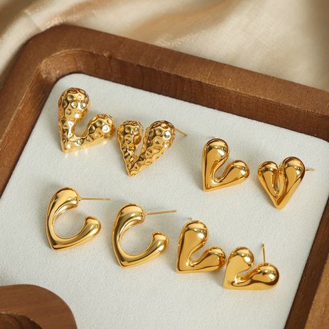 1 Pair Lady Streetwear Heart Shape Plating Titanium Steel 18k Gold Plated Ear Studs