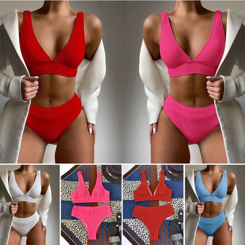 Women's Split Solid Color Lace-up Backless Sexy Push Up Bikini Best Seller In Europe And America Women's Triangle Swimsuit Swimsuit