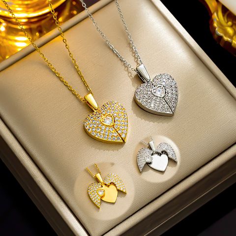 Wholesale Ig Style Classic Style Heart Shape Stainless Steel Plating Inlay 18k Gold Plated Zircon Pendant Necklace