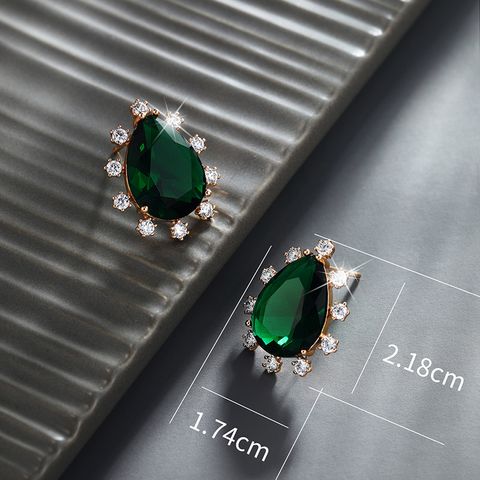 1 Pair Luxurious Xuping Shiny Water Droplets Plating Inlay Alloy Copper Alloy Artificial Gemstones 18k Gold Plated Ear Studs