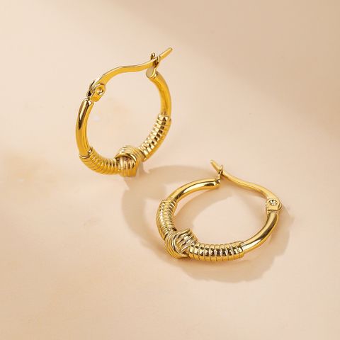 1 Pair Simple Style Classic Style Solid Color Plating Titanium Steel 18k Gold Plated Hoop Earrings