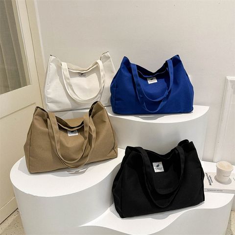 Women's Canvas Solid Color Basic Square Zipper Shoulder Bag