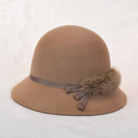 Mujeres Elegante Estilo Británico Color Sólido Lazo Aleros Anchos Sombrero De Fieltro