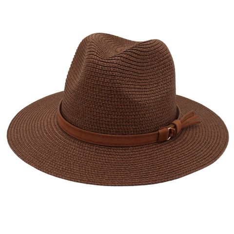 Unisex Pastoral Solid Color Wide Eaves Straw Hat