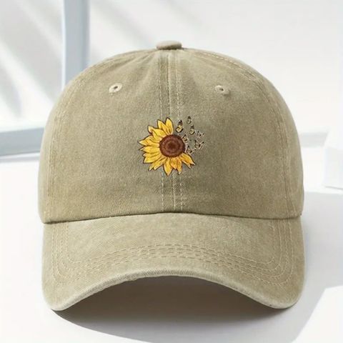 Unisex Retro Simple Style Sunflower Printing Curved Eaves Baseball Cap