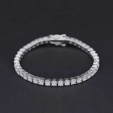 Streetwear Solid Color Sterling Silver Plating Inlay Artificial Diamond Silver Plated Bracelets
