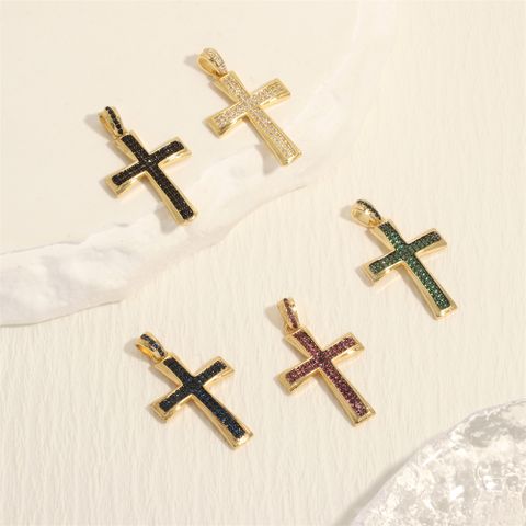 Hip-hop Simple Style Cross Copper Plating Inlay Zircon 18k Gold Plated Charms