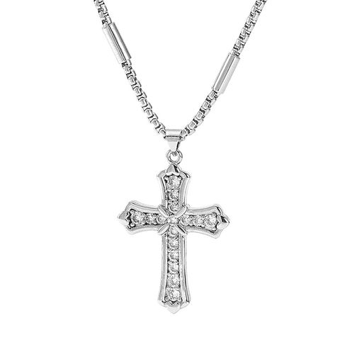 304 Stainless Steel Hip-Hop Retro Plating Cross Pendant Necklace