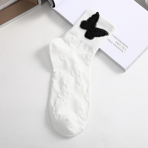 Women's Casual Butterfly Nylon Polyester Embroidery Crew Socks A Pair
