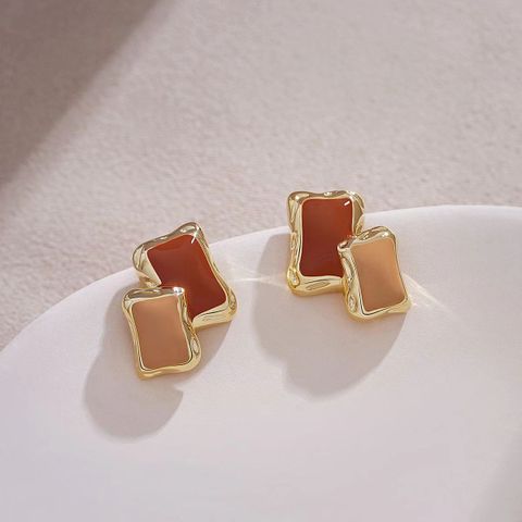 1 Pair Retro Ethnic Style Asymmetrical Color Block Epoxy Plating Alloy Gold Plated Silver Plated Ear Studs