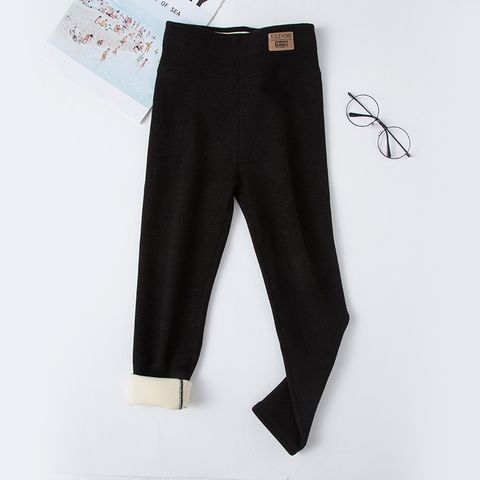 Simple Style Letter Solid Color Cotton Fleece Pants & Leggings