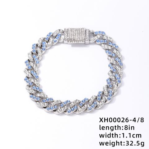 Hip-hop Rock Punk Geometric Solid Color Alloy Plating Inlay Rhinestones White Gold Plated Unisex Bracelets