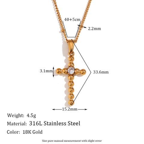 Simple Style Cross Stainless Steel Plating Zircon 18k Gold Plated Pendant Necklace