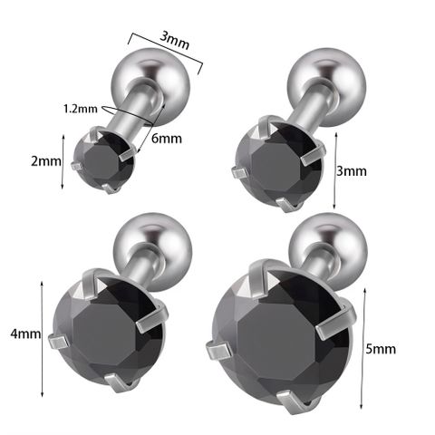 4 Piece Set Retro Round Inlay Stainless Steel Opal Zircon Ear Studs