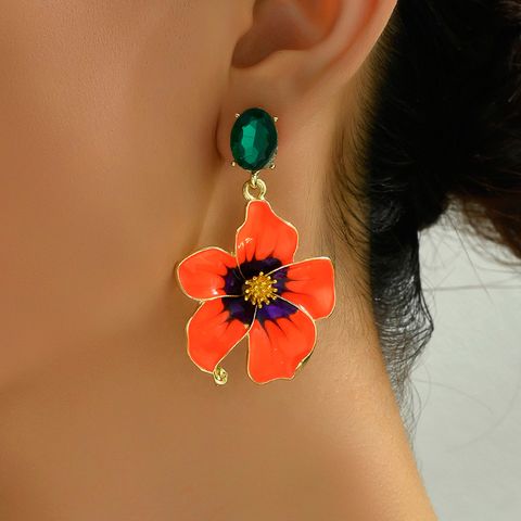 1 Pair Simple Style Flower Patchwork Alloy Drop Earrings