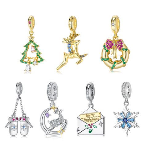 Original Design Cute Gloves Snowflake Elk Sterling Silver Inlay Zircon Christmas Jewelry Accessories