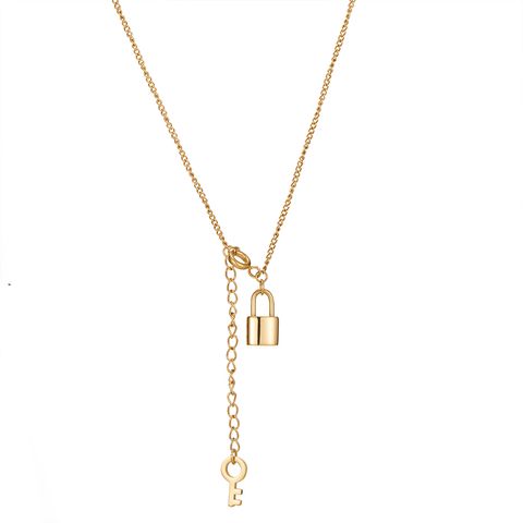 304 Stainless Steel 18K Gold Plated Casual Simple Style Plating Key Lock Pendant Necklace