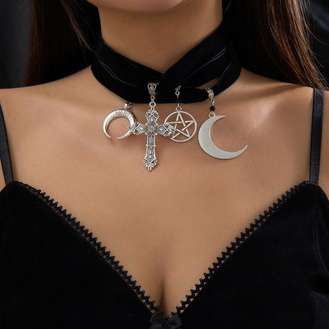 Gothic Pentagram Cross Moon Alloy Women's Choker