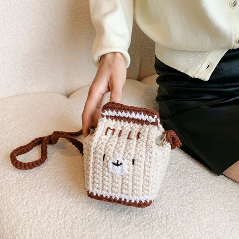 Women's Yarn Bear Cute Basic Sewing Thread Square Magnetic Buckle Crossbody Bag Coin Purse