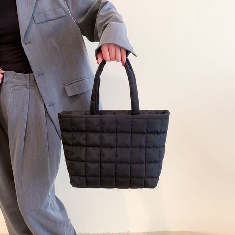 Women's Cotton Solid Color Basic Sewing Thread Square Zipper Shoulder Bag Handbag Tote Bag