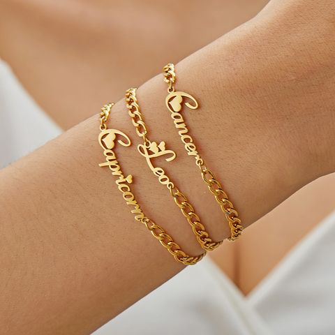 Wholesale Jewelry Elegant French Style Number Constellation 304 Stainless Steel Titanium Alloy Gold Plated Bracelets