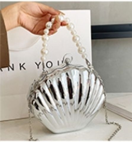 Women's Arylic Solid Color Cute Pearls Semicircle Lock Clasp Dome Bag