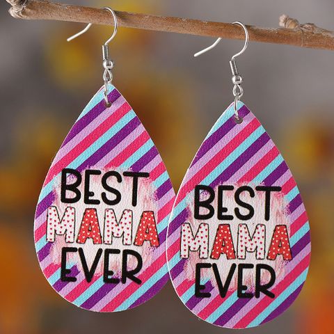 1 Pair Retro Letter Water Droplets Pu Leather Drop Earrings