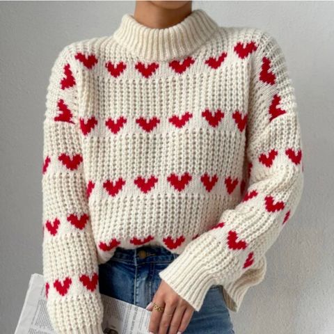 Women's Sweater Long Sleeve Sweaters & Cardigans Rib-knit Casual Heart Shape
