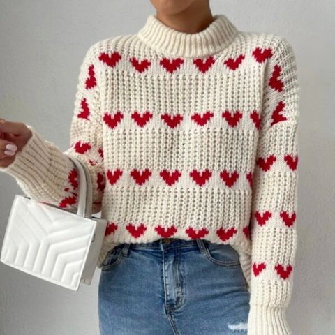 Women's Sweater Long Sleeve Sweaters & Cardigans Rib-knit Casual Heart Shape