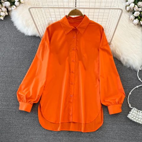 Women's Blouse Long Sleeve Blouses Slit Simple Style Solid Color