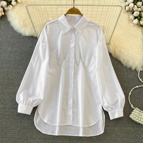 Women's Blouse Long Sleeve Blouses Slit Simple Style Solid Color