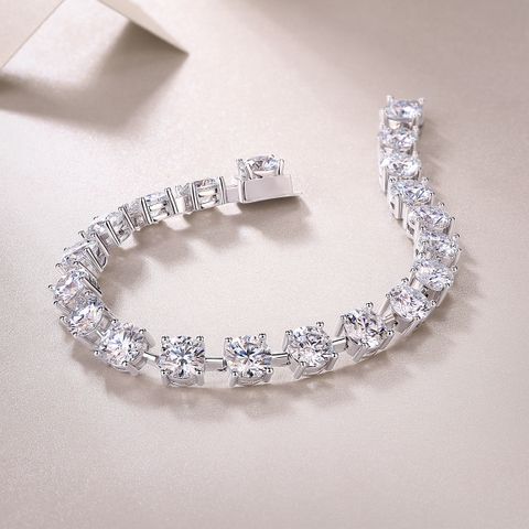 Elegant Sweet Geometric Solid Color Sterling Silver Gra Plating Inlay Moissanite Bracelets