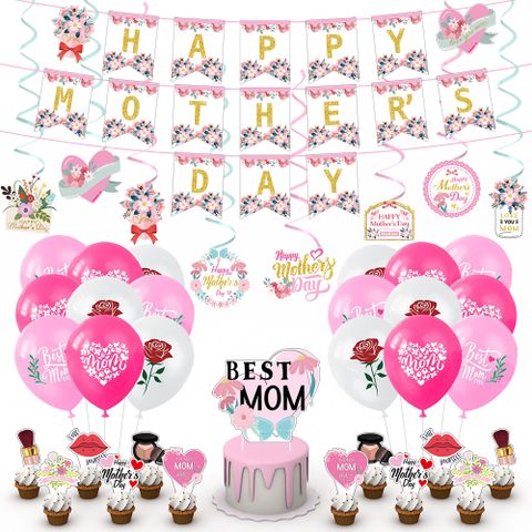 Mother's Day Sweet Pastoral Letter Rose Paper Indoor Outdoor Party Balloons Cake Decorating Supplies