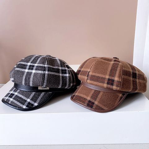 Women's Simple Style Plaid Wide Eaves Beret Hat