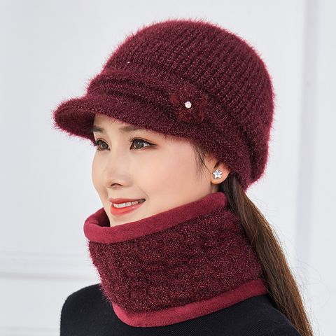 Women's Simple Style Solid Color Flowers Curved Eaves Wool Cap