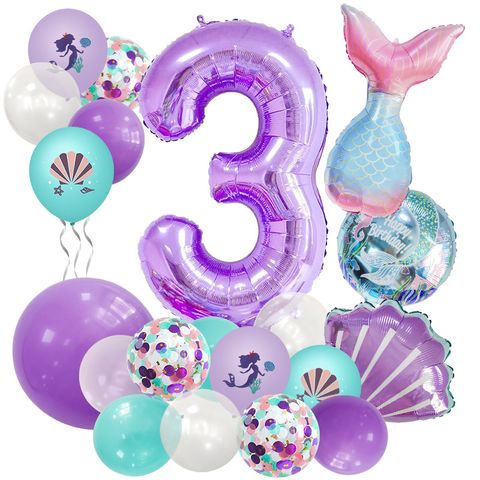Birthday Cartoon Style Pastoral Number Fish Tail Aluminum Film Indoor Outdoor Party Balloons