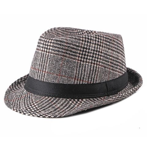 Men's Simple Style Lattice Crimping Fedora Hat