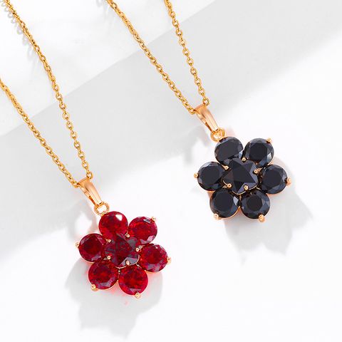 Vintage Style Xuping Flower 18k Gold Plated Artificial Gemstones Copper Alloy Wholesale Pendant Necklace