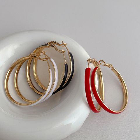 1 Piece Vintage Style Simple Style Solid Color Enamel Plating Hollow Out Copper 18k Gold Plated Hoop Earrings