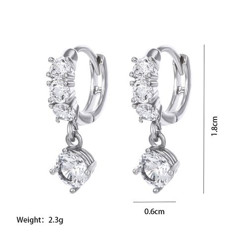 1 Pair Xuping Simple Style Solid Color Plating Inlay Alloy Artificial Gemstones White Gold Plated Drop Earrings