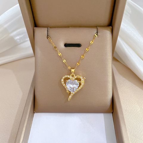 Simple Style Classic Style Heart Shape Artificial Gemstones Titanium Steel Copper Inlay Artificial Gemstones Women's Pendant Necklace